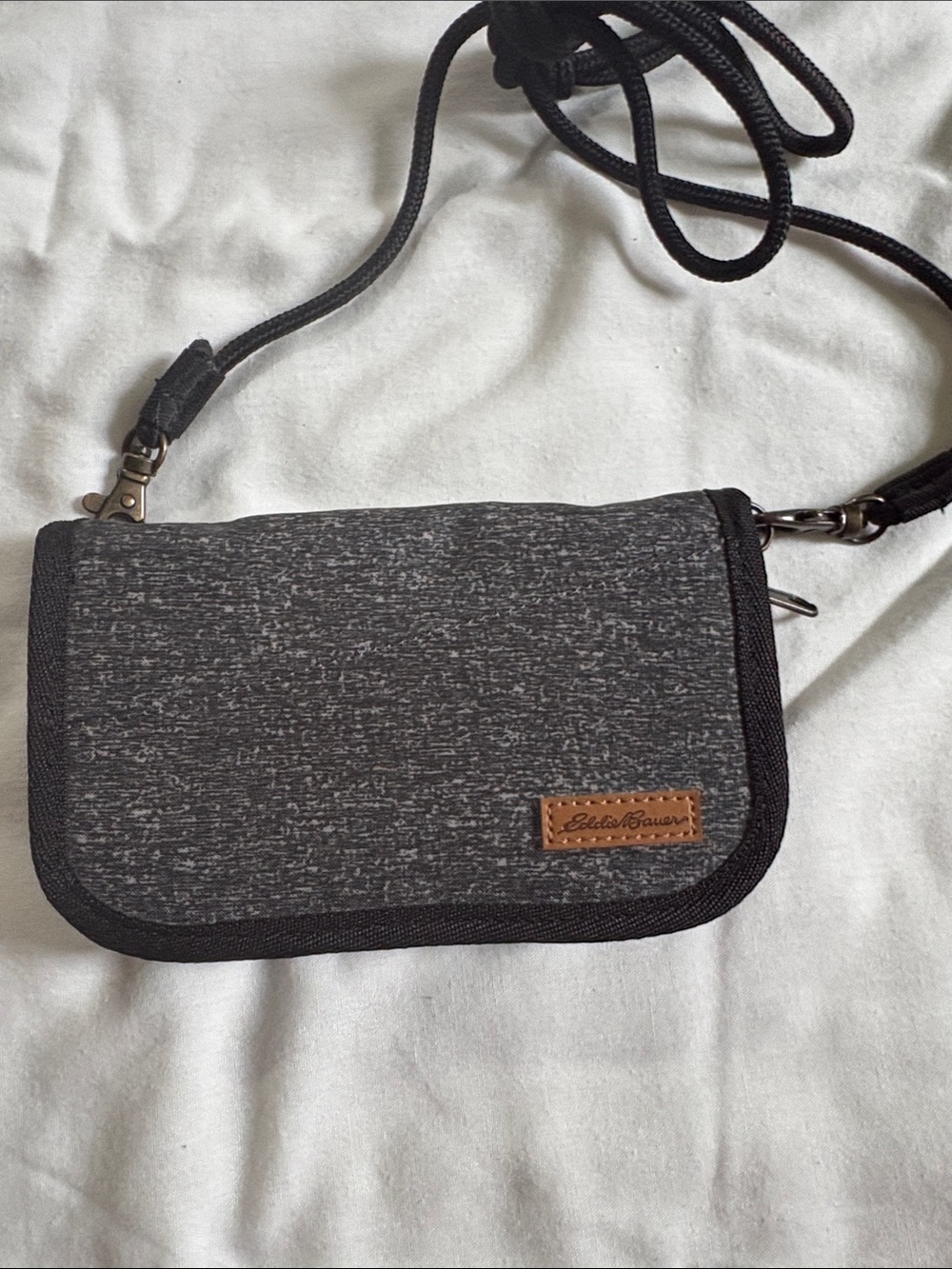 Eddie Bauer Gray Textured Crossbody Wallet with Black Trim